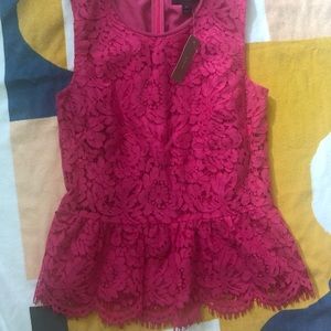 NWT: Hot Pink J. Crew Peplum Lace Top